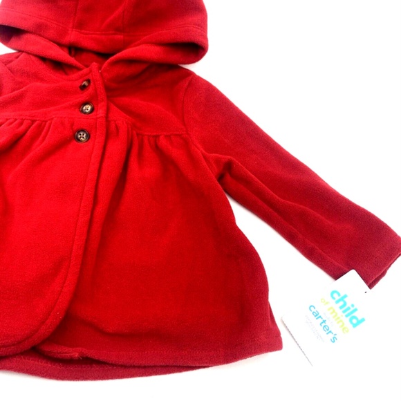 Baby Sweater Girls Size 6-9m Red Carter's Buttons Hooded Winter Soft Children - Picture 4 of 8